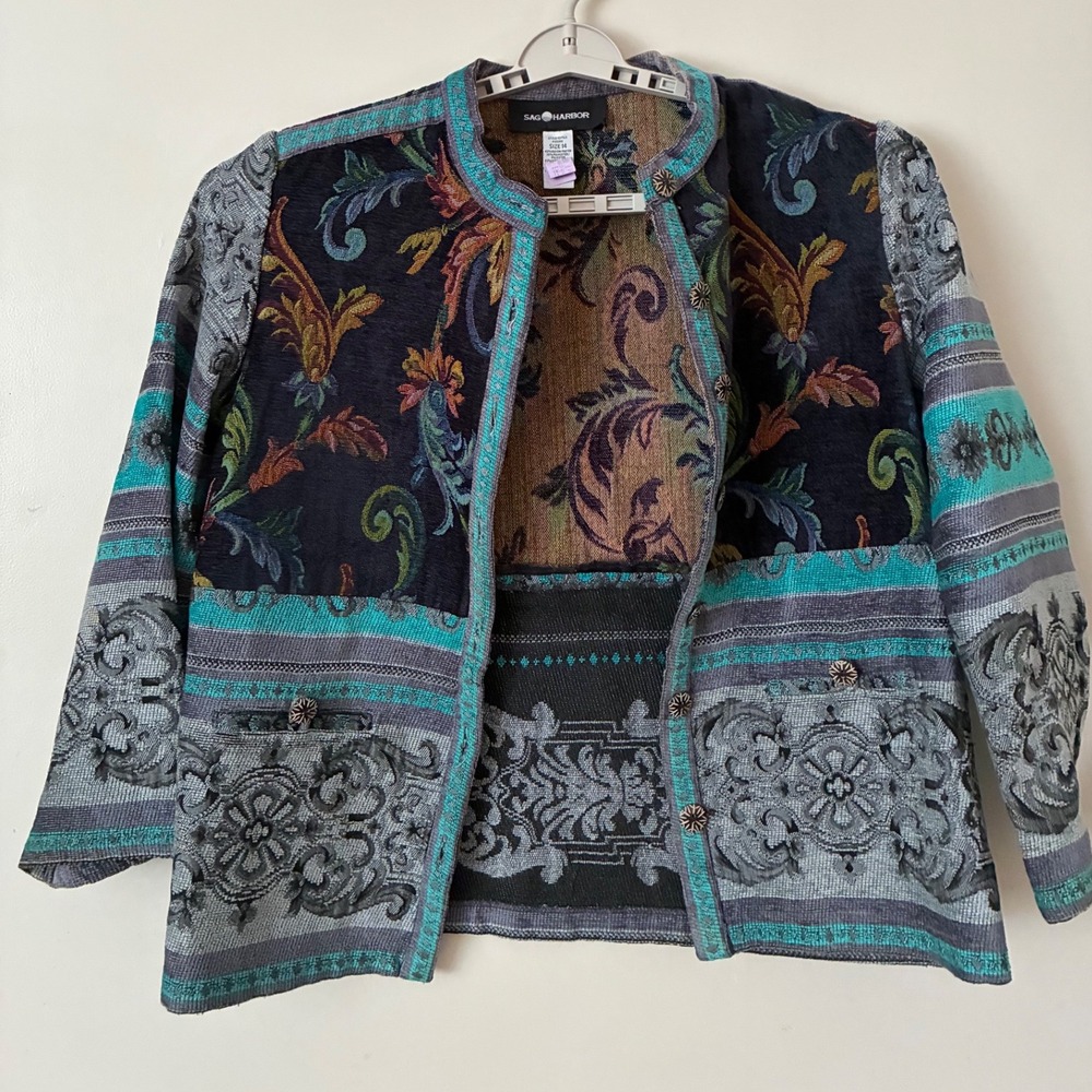 Sag Harbor Tapestry Jacket Womens 14 Vintage Floral Button Front Boho